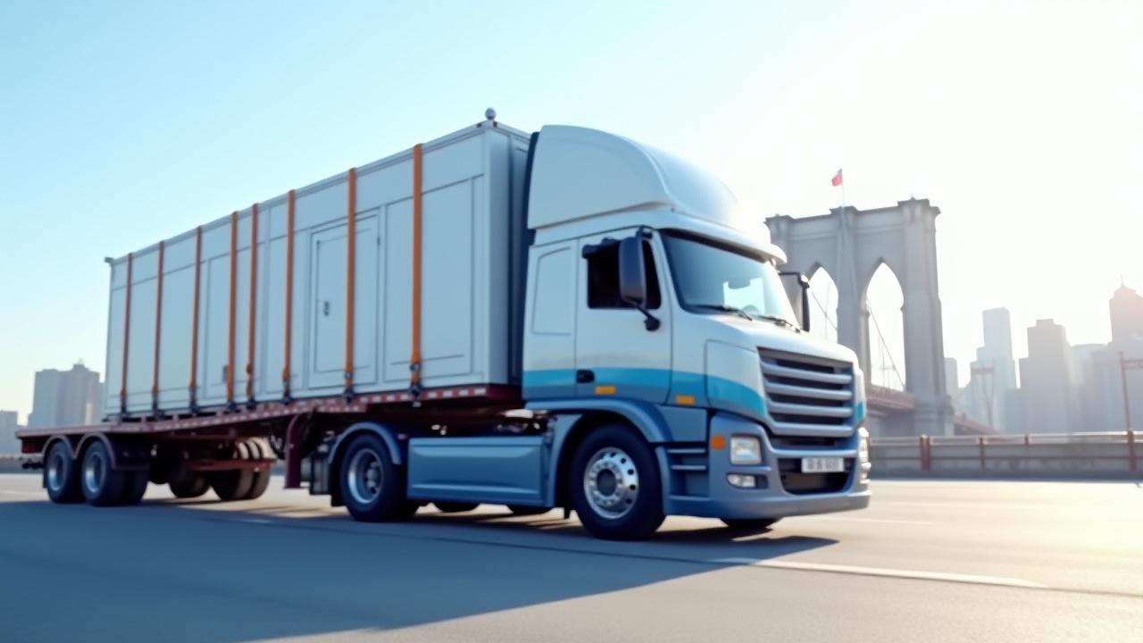 Oversized specialized freight secured on a heavy-duty flatbed truck in Brooklyn